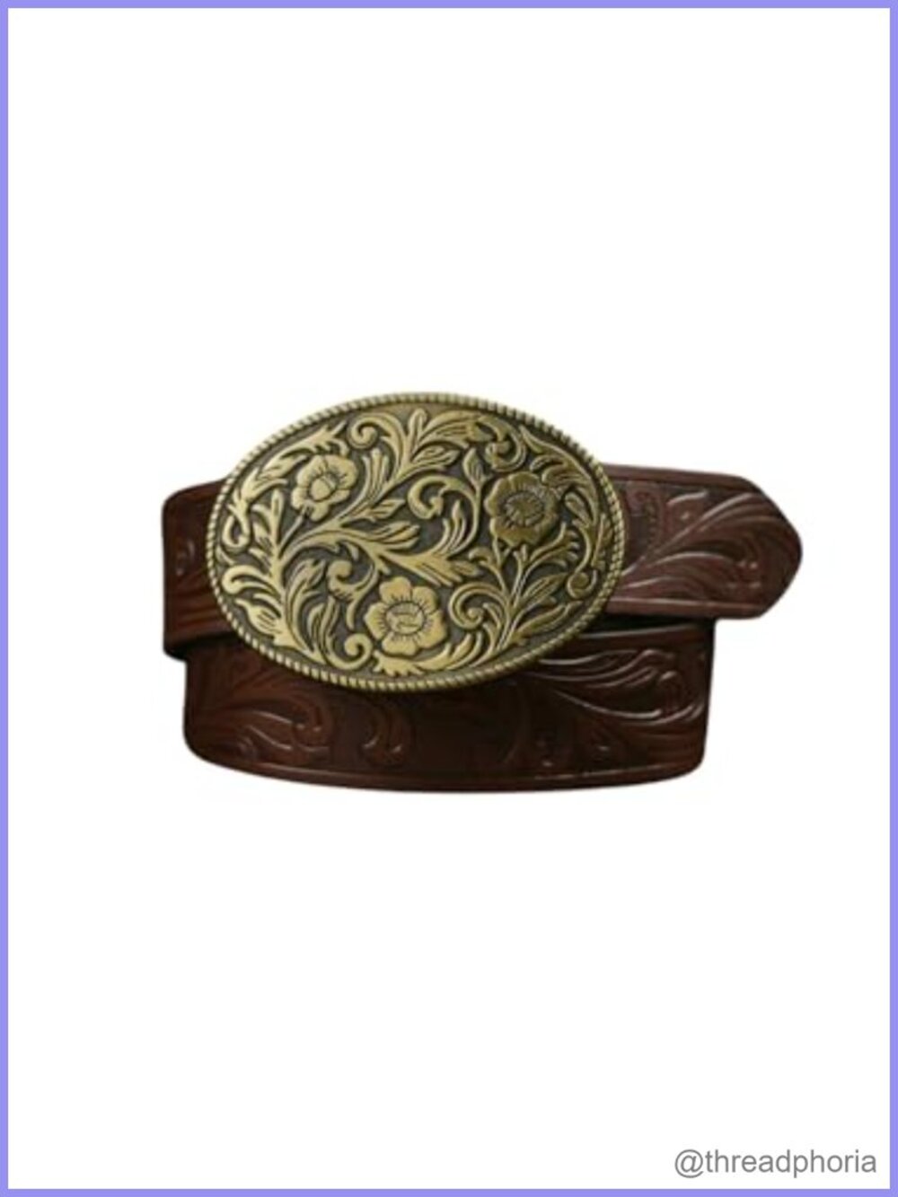 Western Cowgirl PU Leather Belt Floral Engraved Turquoise Buckle Jeans